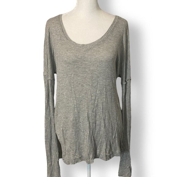 True Craft M Thermal Gray Top Long Sleeve Open Back Slouch Shoulder Long Sleeve - Picture 3 of 11